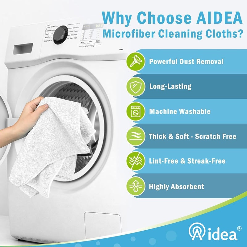 AIDEA Microfiber Cleaning Cloth-8PK, Soft Microfiber Towels for Cars, Absorbent Cleaning Rags, Lint-Free Streak-Free Wash Cloths for House, Kitchen, Window(12in.x16in), White - Image 3