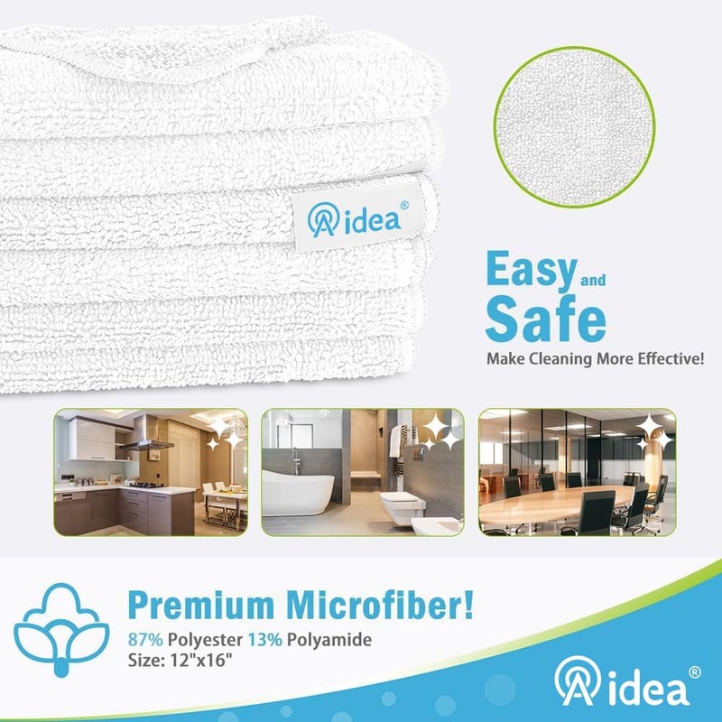 AIDEA Microfiber Cleaning Cloth-8PK, Soft Microfiber Towels for Cars, Absorbent Cleaning Rags, Lint-Free Streak-Free Wash Cloths for House, Kitchen, Window(12in.x16in), White - Image 2
