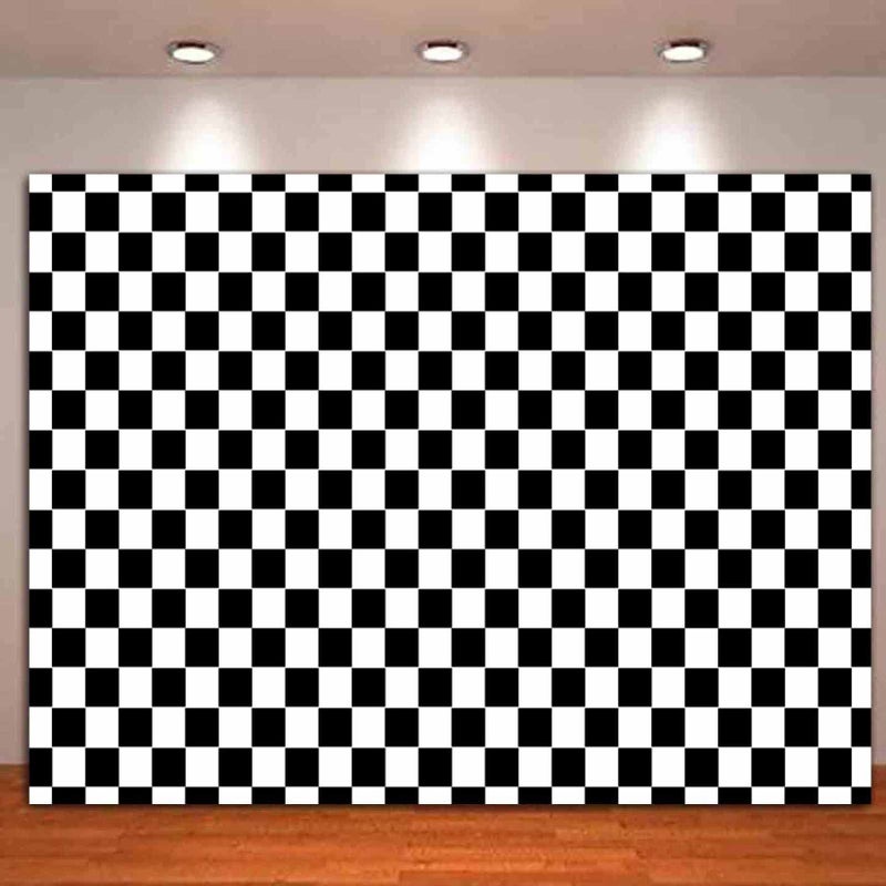 HQM Black and White Racing Checker Texture Grid Birthday Chess Board Theme Photography Backdrops Children Kids Birthday Party Supplies Newborn Baby Shower Photo Background Booth Props 7X5FT - Image 2
