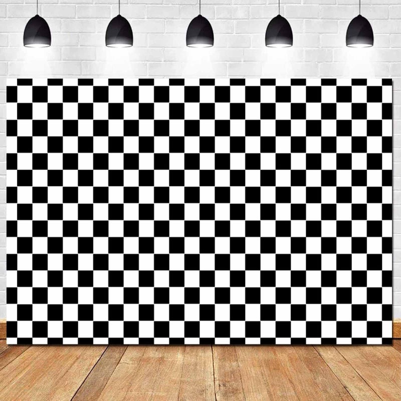 HQM Black and White Racing Checker Texture Grid Birthday Chess Board Theme Photography Backdrops Children Kids Birthday Party Supplies Newborn Baby Shower Photo Background Booth Props 7X5FT - Image 1