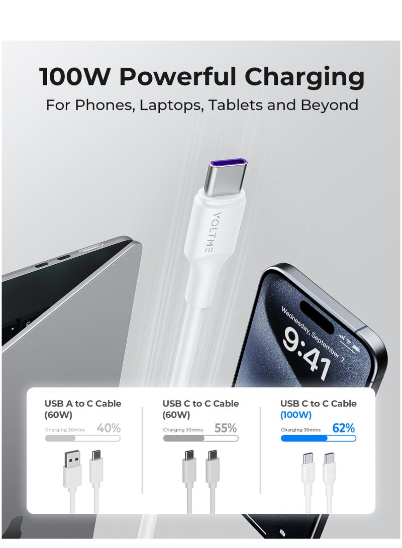 VOLTME 100W Type-C to Type-C Super Fast Charging [1.2m, 5A PD] - USB-C to USB-C Charger Cord with E-Mark Smart Chip, Power Delivery, High-Speed ​​Data Transfer and Robust, Durable Design - Tangle-Free, Long Life, Universally Compatible with iPhone Air, iPhone 17/17 Pro/17 Pro Max/16/15 Series, Samsung Galaxy S25/S24/S23 Ultra, MacBook Pro/Air, iPad Pro/Air, Pixel and Most Android Devices (White) - Image 2