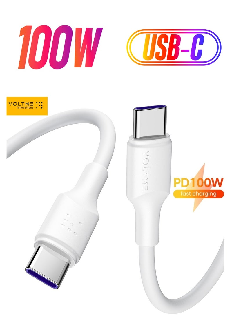VOLTME 100W Type-C to Type-C Super Fast Charging [1.2m, 5A PD] - USB-C to USB-C Charger Cord with E-Mark Smart Chip, Power Delivery, High-Speed ​​Data Transfer and Robust, Durable Design - Tangle-Free, Long Life, Universally Compatible with iPhone Air, iPhone 17/17 Pro/17 Pro Max/16/15 Series, Samsung Galaxy S25/S24/S23 Ultra, MacBook Pro/Air, iPad Pro/Air, Pixel and Most Android Devices (White) - Image 1