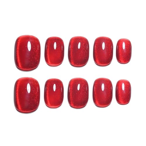 Sun&Beam Nails Handmade Press-on Square Round Red Ruby Magnet False Nail Tips Design Fashionable 10 Pcs Set (#163 M) - Image 1