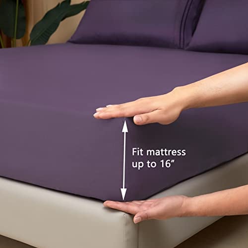 Mejoroom Queen Sheet Set - Hotel Luxury Sheets & Pillowcase Sets - Extra Soft Bed Sheets - Deep Pocket Fitted Sheet, Breathable, Wrinkle & Fade Resistant - 4 Piece (Queen, Purple) - Image 3