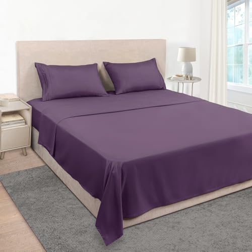Mejoroom Queen Sheet Set - Hotel Luxury Sheets & Pillowcase Sets - Extra Soft Bed Sheets - Deep Pocket Fitted Sheet, Breathable, Wrinkle & Fade Resistant - 4 Piece (Queen, Purple) - Image 1