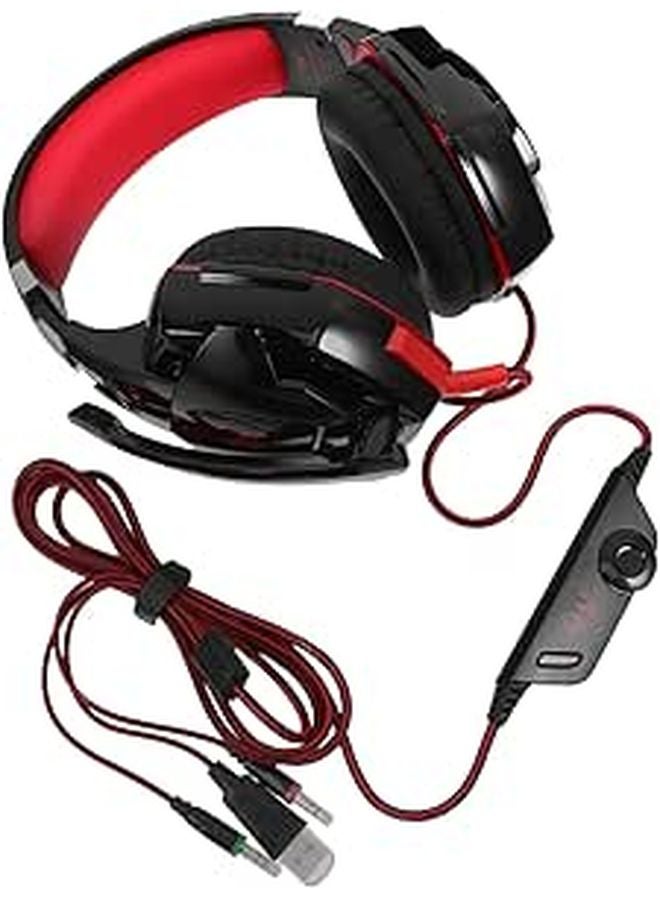 USB Gaming Headset with Microphone LED Lights Surround Sound Over Ear Deep Bass Comfortable Fit Black Red - Image 1