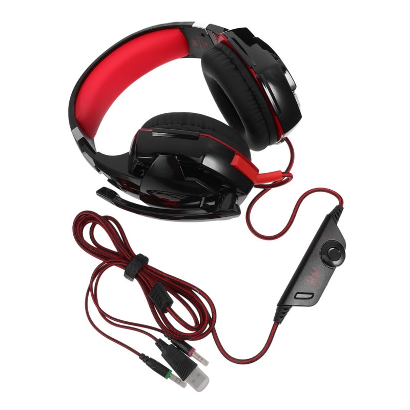 USB Gaming Headset with Microphone LED Lights Surround Sound Over Ear Deep Bass Comfortable Fit Black Red - Image 2