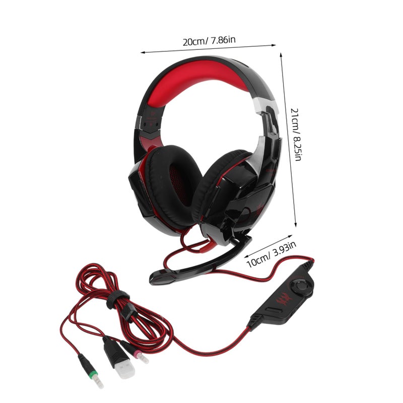 USB Gaming Headset with Microphone LED Lights Surround Sound Over Ear Deep Bass Comfortable Fit Black Red - Image 3