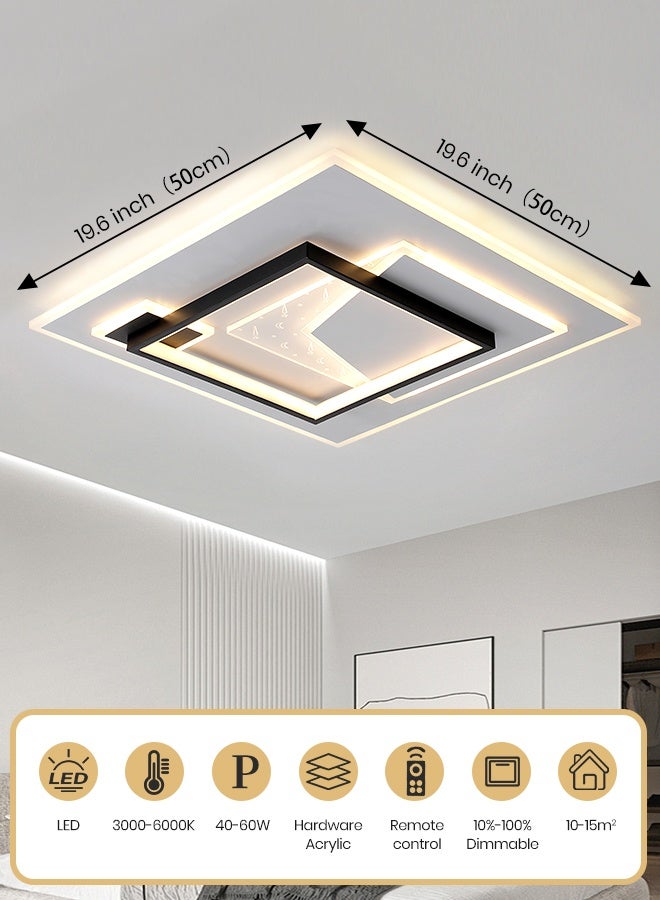 YATAI LIGHTING ضوء سقف LED مربع حديث، 60 واط قابل للتعتيم مع جهاز تحكم عن بعد، تركيبة مثبتة على السقف باللونين الأسود والأبيض، قابلة للتعديل بثلاثة ألوان (3000K-6000K) لغرفة النوم، غرفة المعيشة، غرفة الطعام - Image 3