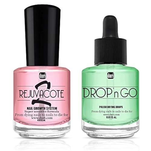 duri Rejuvacote 2 Nail Growth System Base and Top Coat Dropn Go Nail Polish Drying Drops Nails Hardening Growth Damage Repair Chipping Breaking and Brittle Treatment 061 floz Combo Pack