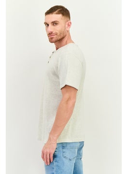 Swiss Alps Men Henley Neck Short Sleeve Textured T-Shirt, Heather Grey  - Image 2