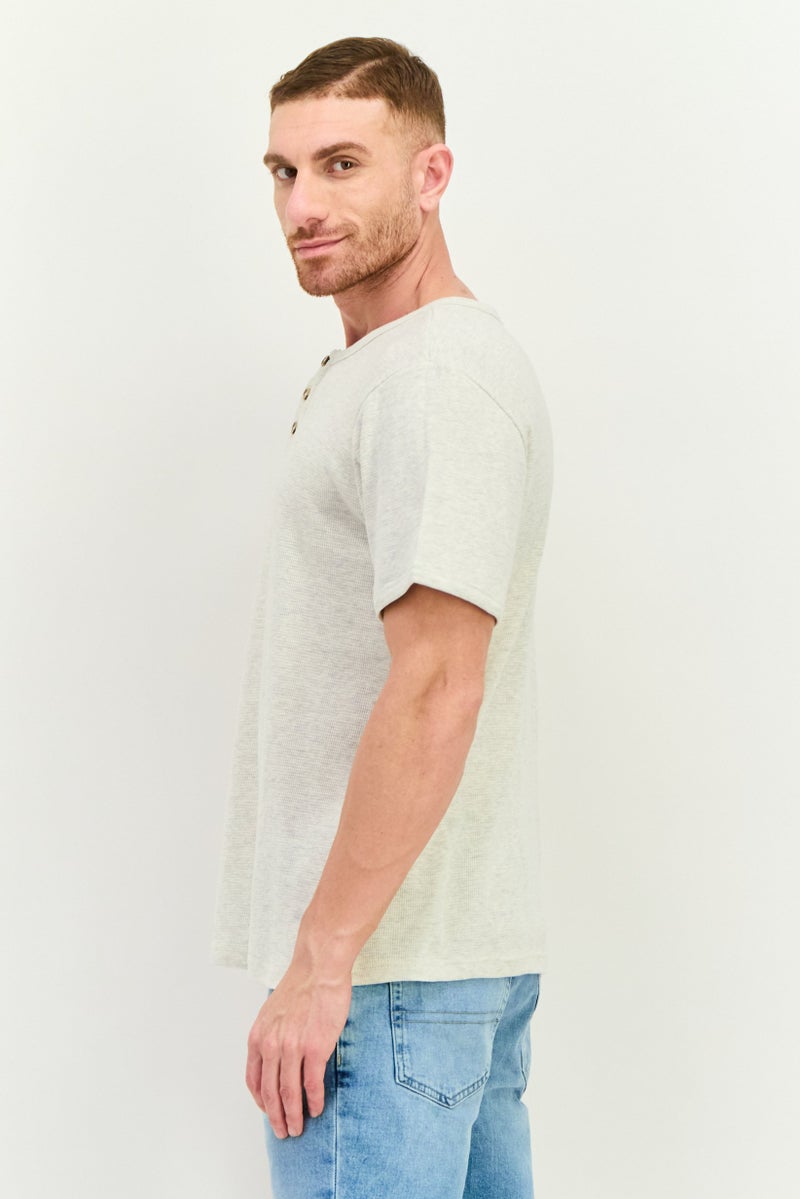 Swiss Alps Men Henley Neck Short Sleeve Textured T-Shirt, Heather Grey  - Image 2