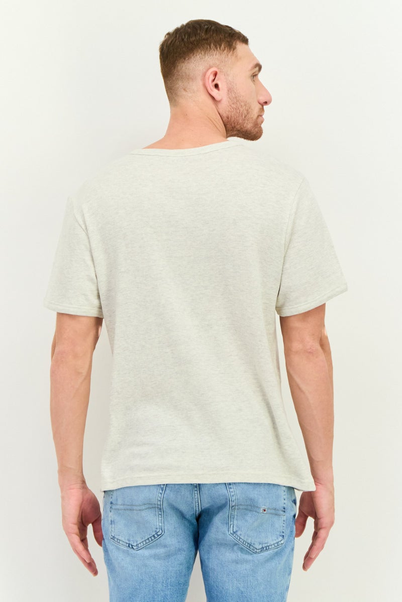 Swiss Alps Men Henley Neck Short Sleeve Textured T-Shirt, Heather Grey  - Image 3