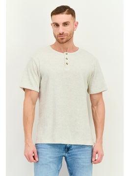 Swiss Alps Men Henley Neck Short Sleeve Textured T-Shirt, Heather Grey  - Image 1