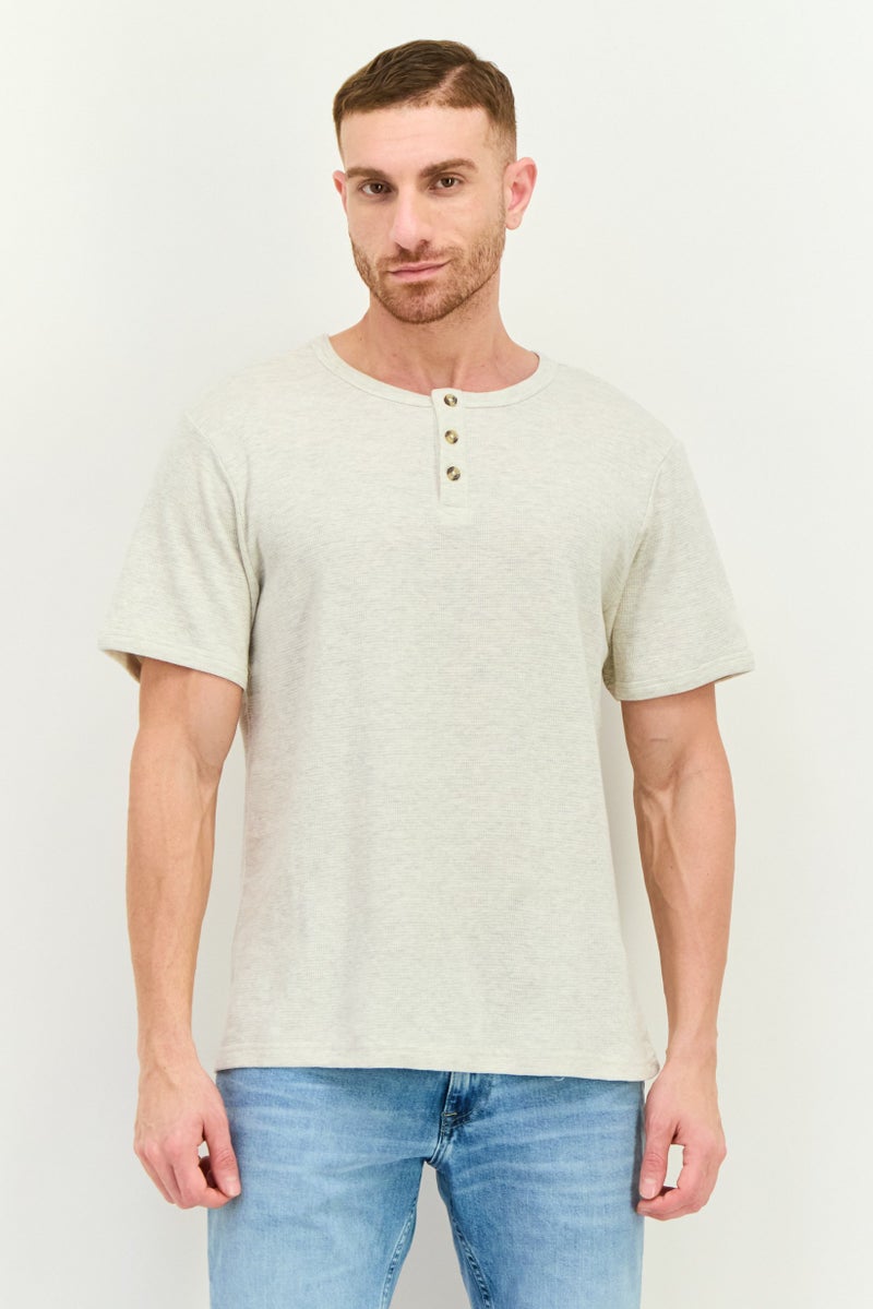 Swiss Alps Men Henley Neck Short Sleeve Textured T-Shirt, Heather Grey  - Image 1