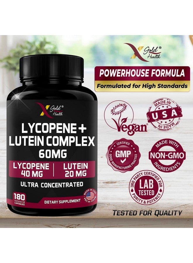 Lycopene + Lutein Supplement 60Mg ; Lycopene 40Mg From Tomato & Lutein 20Mg From Marigold Extract 2In1 Ultraconcentrated Health Supplements ; Nongmo & Gluten Free 180 Veggie Caps Made In Usa