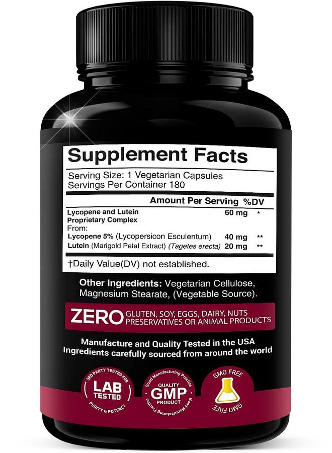 Lycopene + Lutein Supplement 60Mg ; Lycopene 40Mg From Tomato & Lutein 20Mg From Marigold Extract 2In1 Ultraconcentrated Health Supplements ; Nongmo & Gluten Free 180 Veggie Caps Made In Usa