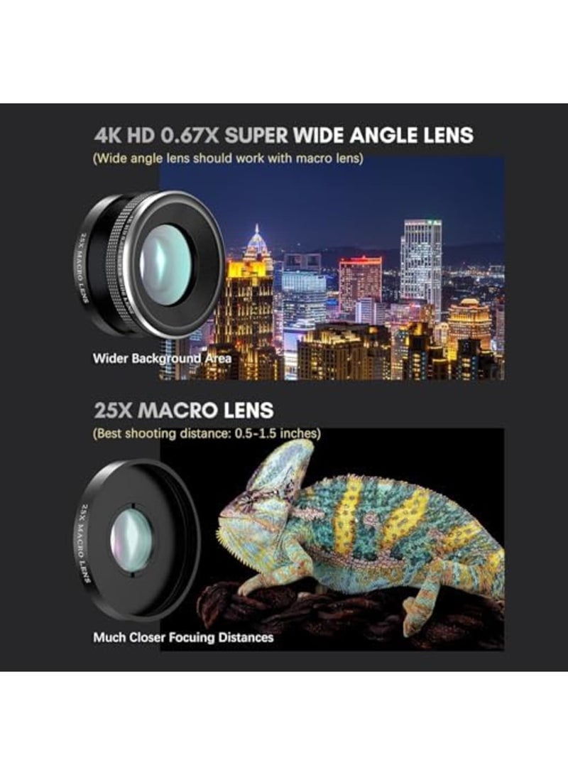 SYOSI 4-in-1 Phone Lens Kit, 22X Telephoto, 205° Fisheye, 0.67X Wide Angle, 25X Macro for iPhone 15/14/13/12 - Image 4
