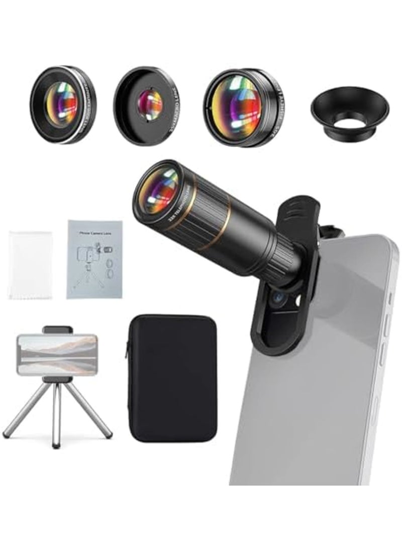 SYOSI 4-in-1 Phone Lens Kit, 22X Telephoto, 205° Fisheye, 0.67X Wide Angle, 25X Macro for iPhone 15/14/13/12 - Image 1