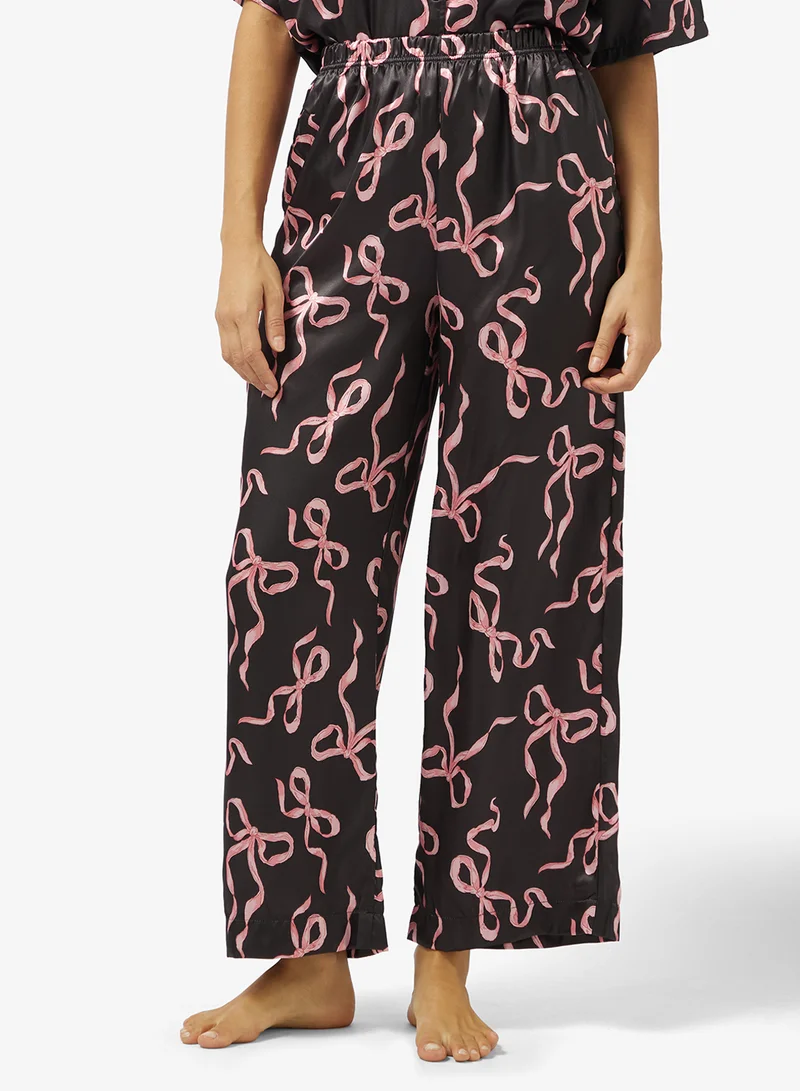 Ginger Bow Print Button Down Shirt & Pyjama Set