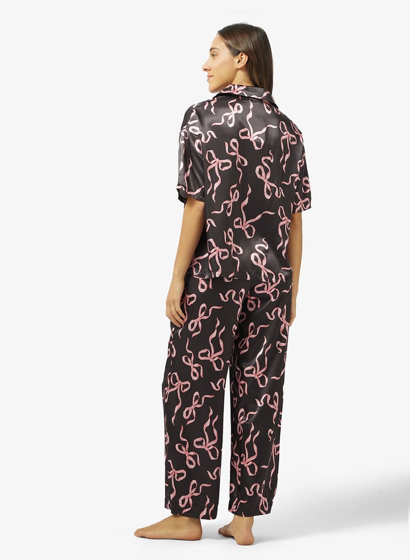 Ginger Bow Print Button Down Shirt & Pyjama Set - Image 3
