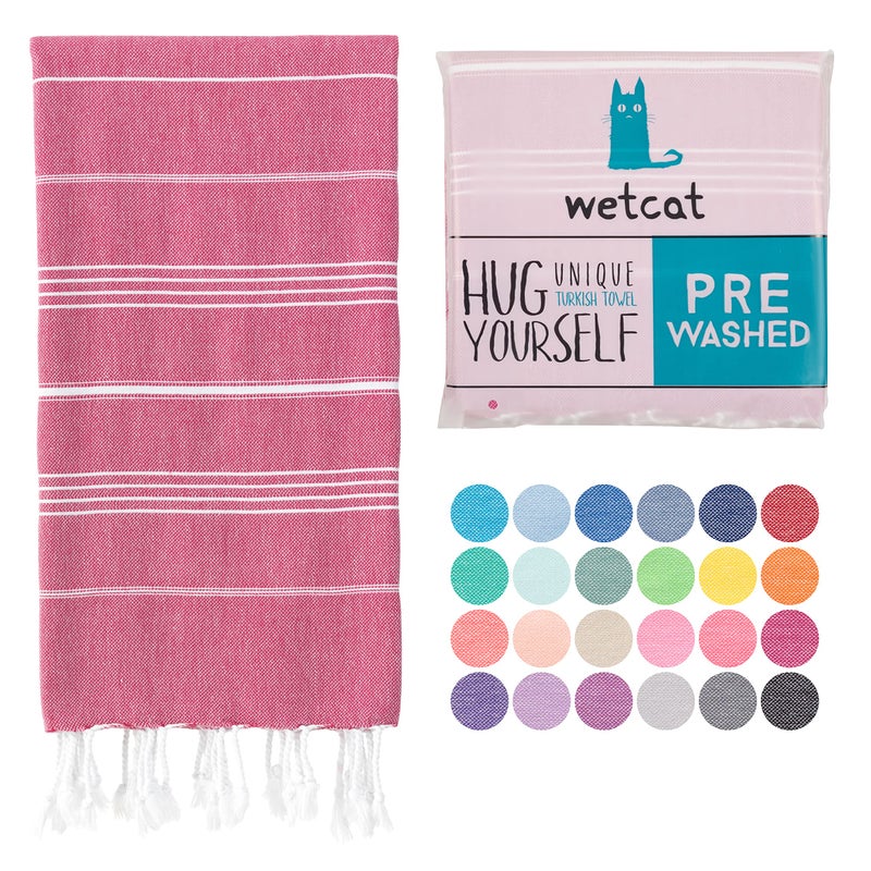 WETcAT Turkish Beach Towel Oversized 38x71 100 cotton Sand Free Quick Dry Towel Extra Large Turkish Towel Light Travel Towel for Adults Beach gifts Beach Accessories - Fuchsia