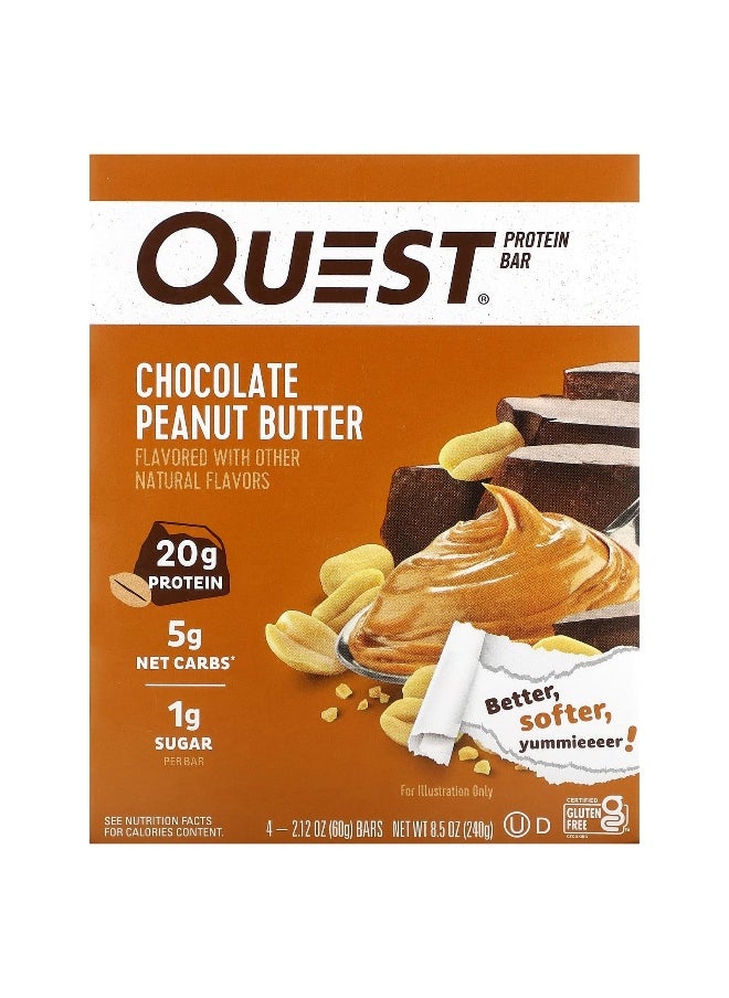 QUEST NUTRITION Quest Nutrition, Protein Bar, Chocolate Peanut Butter, 4 Bars, 2.12 oz (60 g) Each 