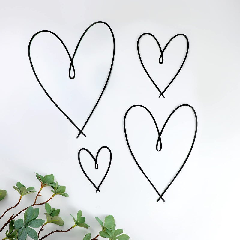 Pangda 4 Pieces Metal Heart Wall Art Decor Love Heart Wall Sign Ornaments for Bedroom Living Room DecorationBlack