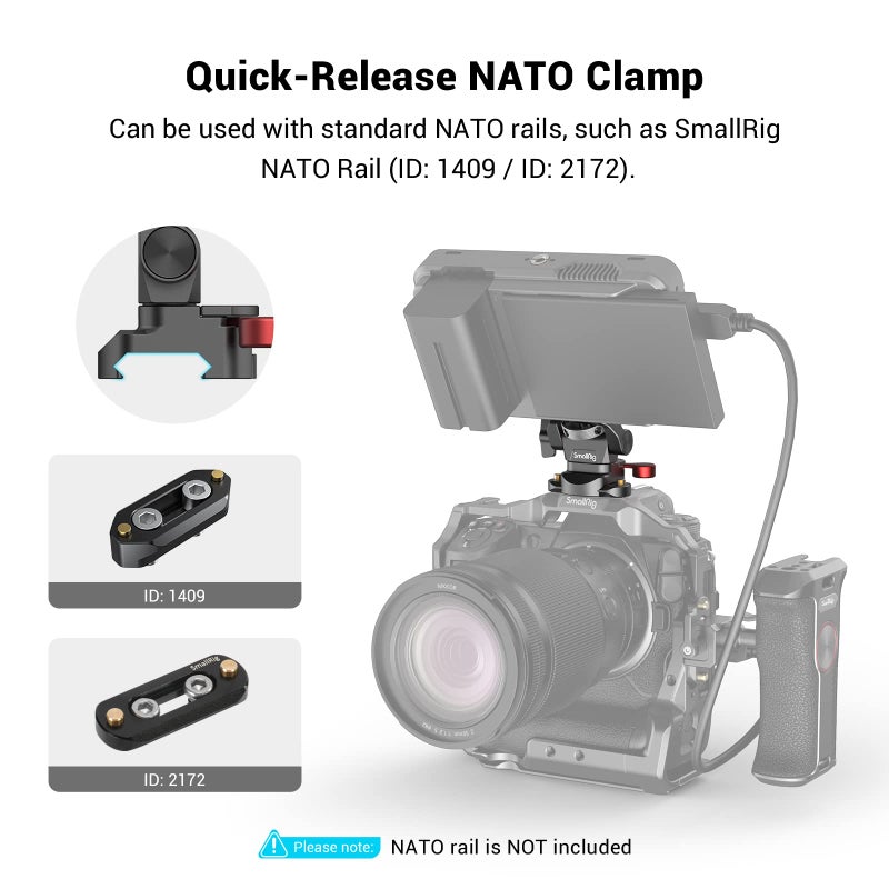 SMALLRIG Field Monitor Mount with NATO Clamp, Camera Monitor Holder for 5” and 7” Monitor, Swivel and Tilt Adjustable - 2906B - Image 5