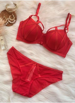 Comfy Solid Color Bra Panty Set Women's Underwear Set Red
