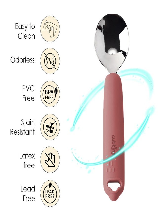 Cubkins Steel Head Spoon for Feeding Babies with Soft Silicone Handle | Non Toxic, Food Safe and BPA Free | Washable and Reusable (Raspberry) - Image 5