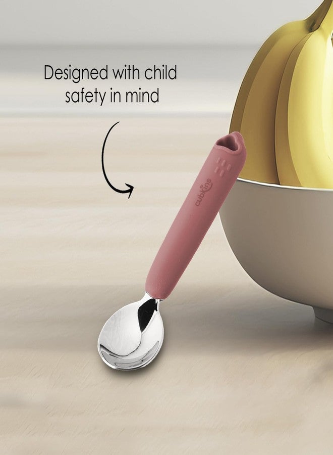 Cubkins Steel Head Spoon for Feeding Babies with Soft Silicone Handle | Non Toxic, Food Safe and BPA Free | Washable and Reusable (Raspberry) - Image 3