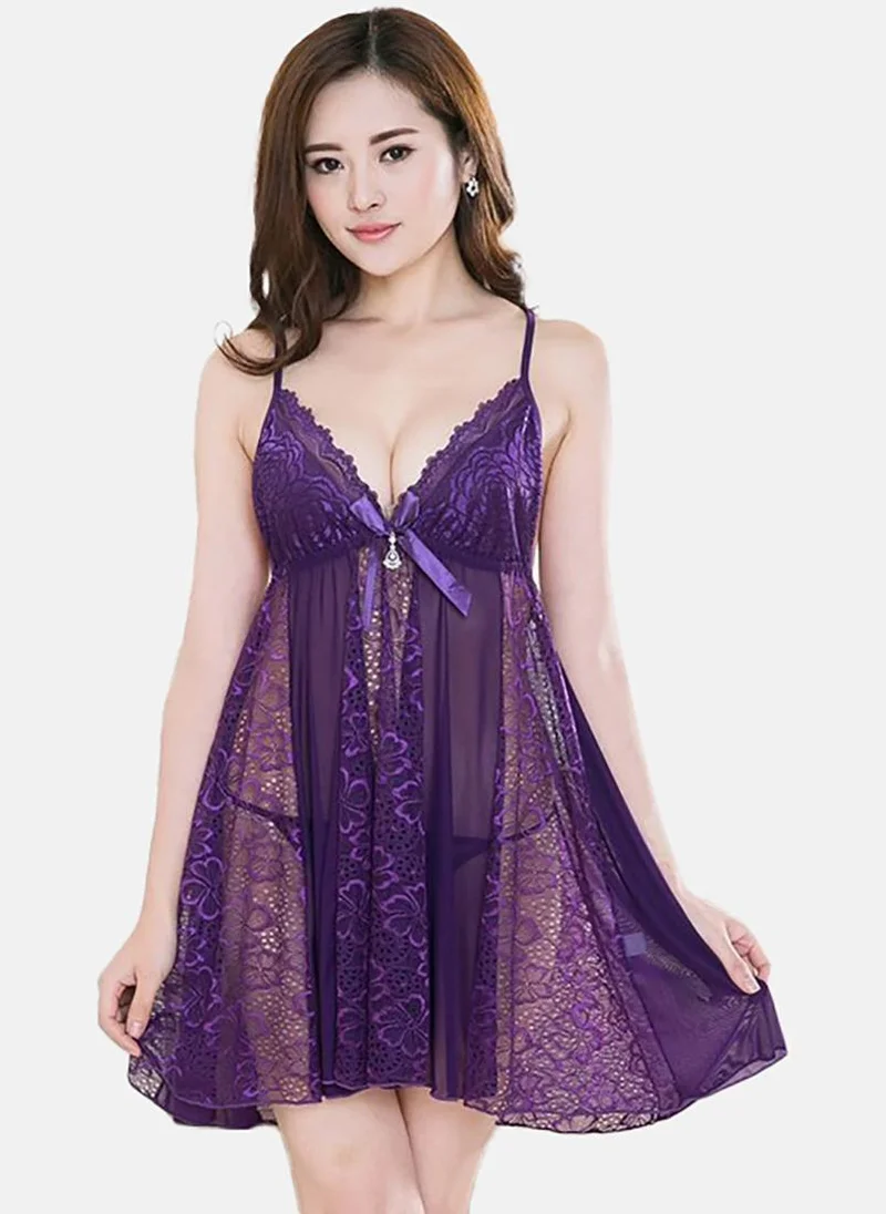 YUNIQEE Purple Solid Babydoll