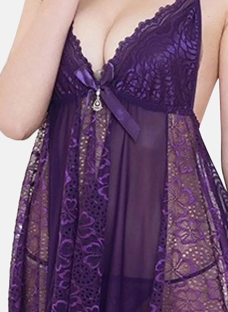 YUNIQEE Purple Solid Babydoll