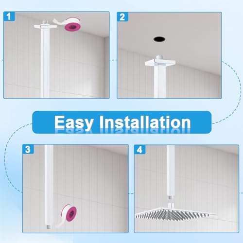 Drettyer Ceiling Mount Shower Arm with Flange 20 Inches Square Straight Extender Extension Pipe Replacement, Long Shower Arm For Fixed Rain Shower Head or High Ceiling, Chrome - Image 4