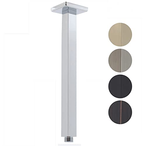 Drettyer Ceiling Mount Shower Arm with Flange 20 Inches Square Straight Extender Extension Pipe Replacement, Long Shower Arm For Fixed Rain Shower Head or High Ceiling, Chrome - Image 1