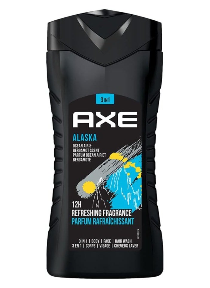 Axe - Alaska Men's 3-in-1 Body, Face & Hair Wash, Fresh Ocean Air & Bergamot Scent, Naturally Originated Ingredients Eliminates Odor & Bacteria, Paraben Free, Dermatologist Tested Axe, 250ml, Axe - Image 1