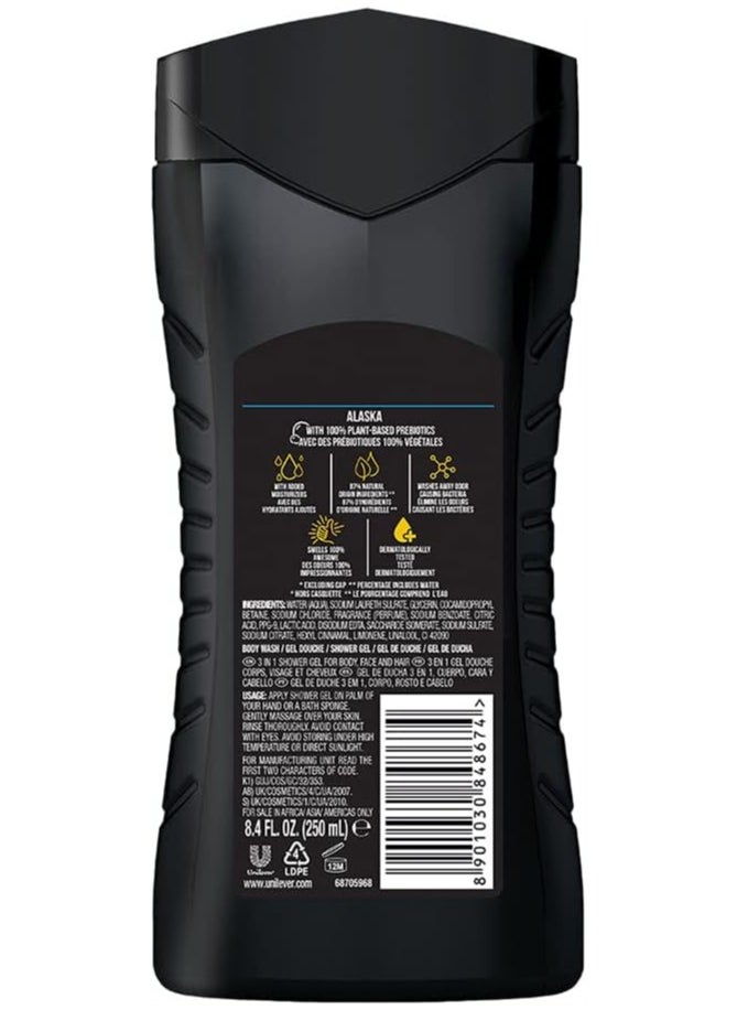Axe - Alaska Men's 3-in-1 Body, Face & Hair Wash, Fresh Ocean Air & Bergamot Scent, Naturally Originated Ingredients Eliminates Odor & Bacteria, Paraben Free, Dermatologist Tested Axe, 250ml, Axe - Image 1