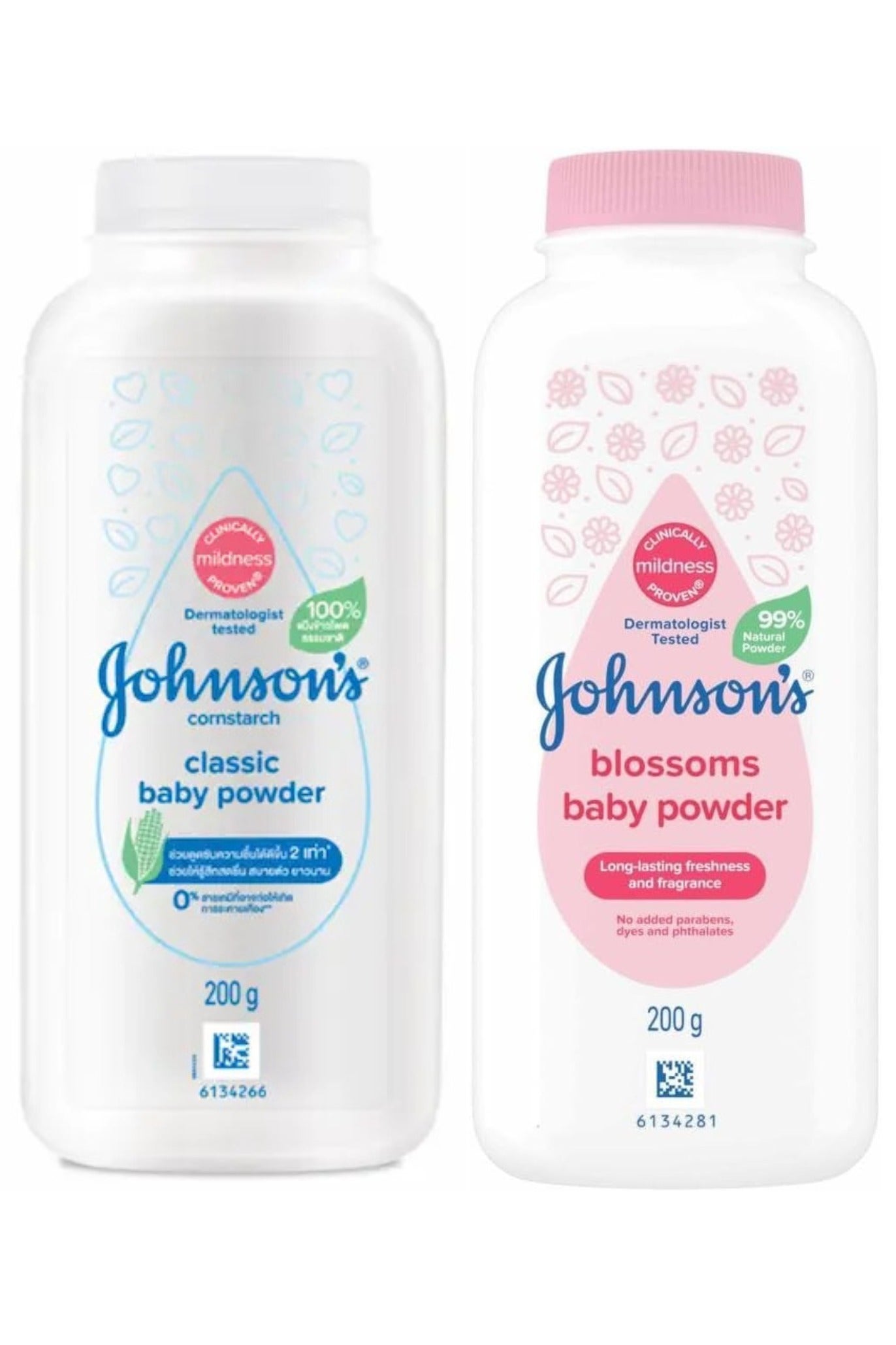 Johnson's Baby Johnson's Cornstarch Classic & Blossoms Baby Powder 200g 2pc