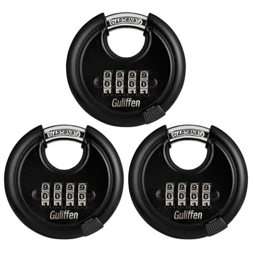 Guliffen Outdoor Combo Lock for Storage Unit, Weatherproof Disc Lock for Sheds,Gate and Fence, 3 Pack Heavy Duty Pad Locks with Code (3/8-Inch Shackle - Image 1