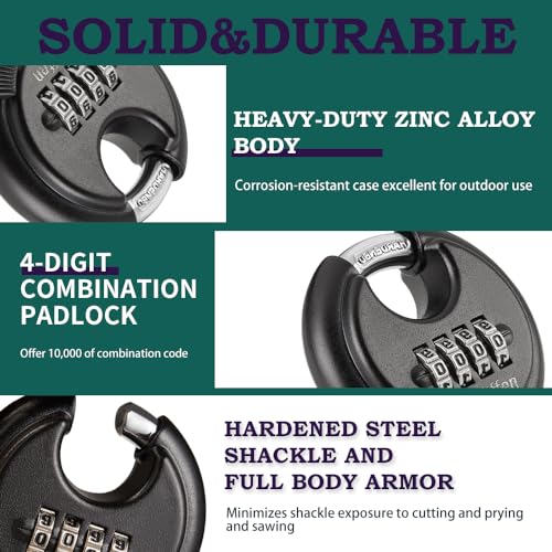 Guliffen Outdoor Combo Lock for Storage Unit, Weatherproof Disc Lock for Sheds,Gate and Fence, 3 Pack Heavy Duty Pad Locks with Code (3/8-Inch Shackle - Image 3