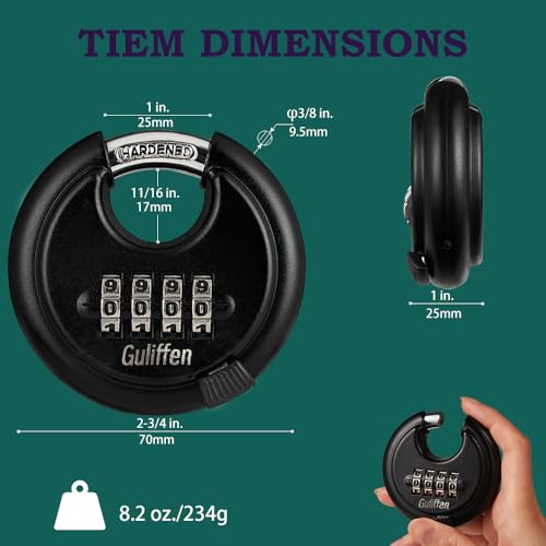 Guliffen Outdoor Combo Lock for Storage Unit, Weatherproof Disc Lock for Sheds,Gate and Fence, 3 Pack Heavy Duty Pad Locks with Code (3/8-Inch Shackle - Image 2