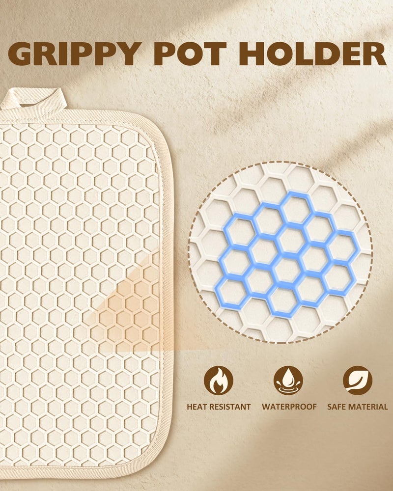 Slohif Silcone Flowers Pot Holders for Kitchen - 100% Cotton Beige Cute Oven Potholders with Pockets, Heat Resistant Square Thick Hot Pads, House New Home Baking Baker Gifts,2pack - Image 3