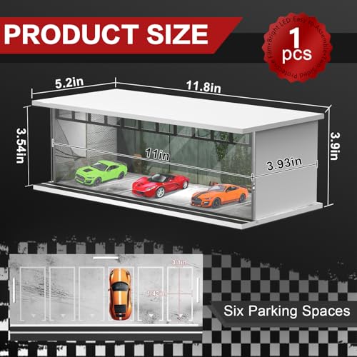 SAMYUCHO 164 Scale Diecast Display Case for Hot Wheels Matchbox Cars Toy Car Model Mini Garage with LED Light and Acrylic Cover Stackable Parking Lot Diorama Storage for Collection Present - Image 5