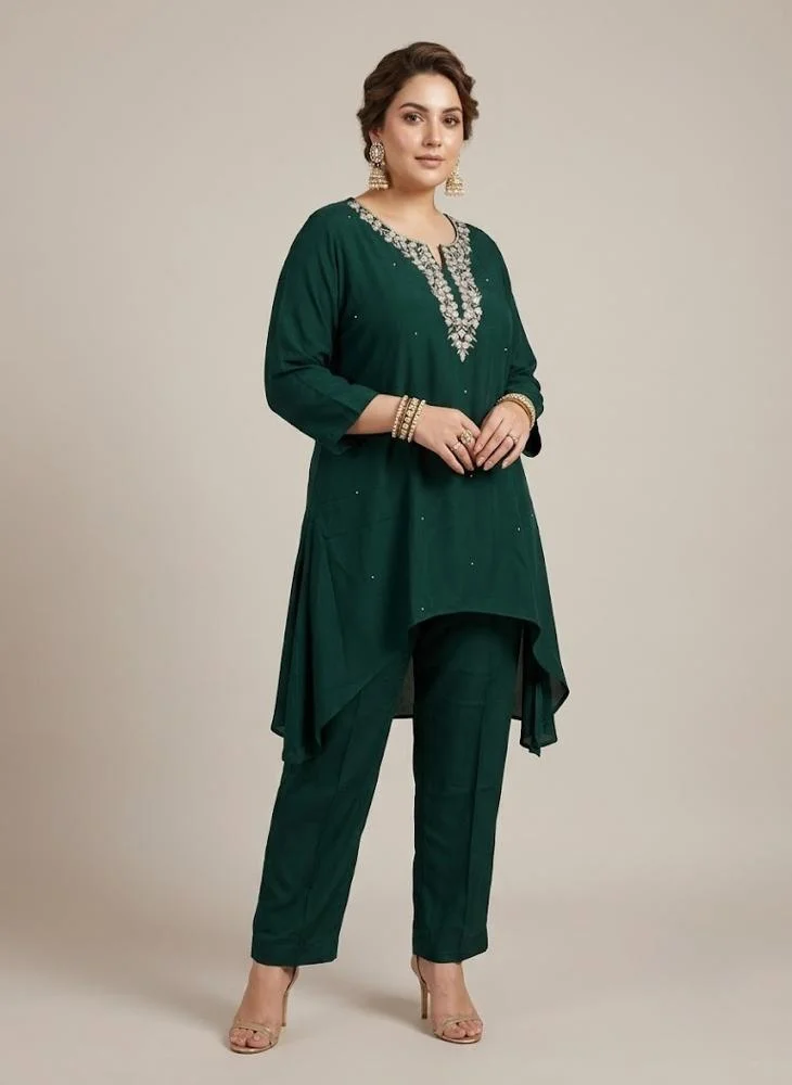 Viny PLUS SIZE VINY Green Embellished High-Low Top & Palazzo Set –  Women's Indian Ethnic Wear