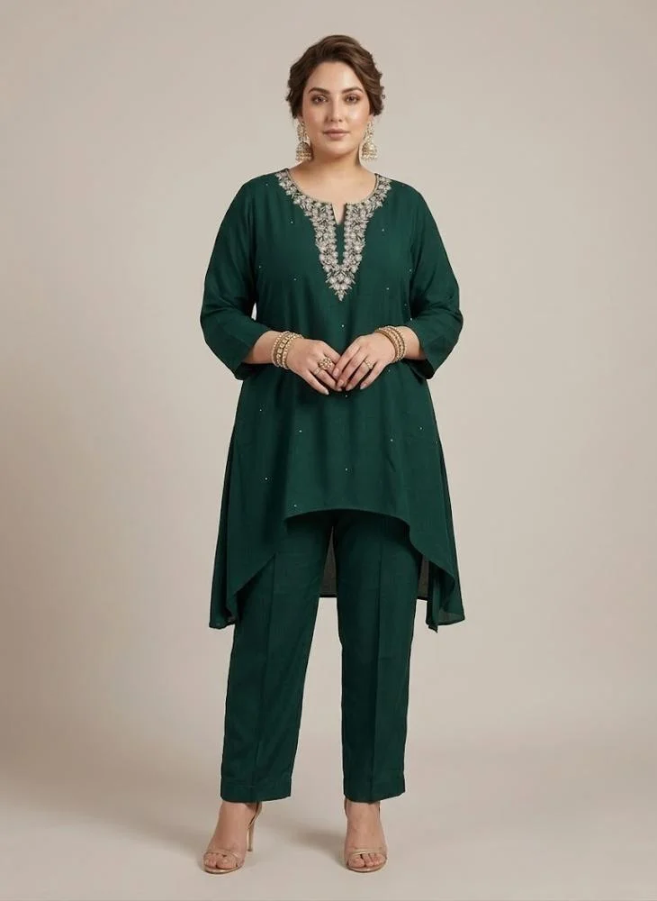 Viny PLUS SIZE VINY Green Embellished High-Low Top & Palazzo Set –  Women's Indian Ethnic Wear