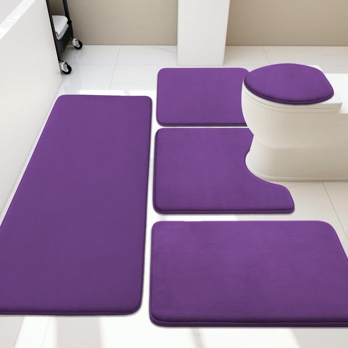 BATHROOM RUG SET 5 PIECE MEMORY FOAM BATH MAT SET SUPER ABSORBENT BATH MATS FOR BATHROOM NONSLIP WASHABLE BATH RUGS DRY QUICKLY BATH RUGS PURPLE