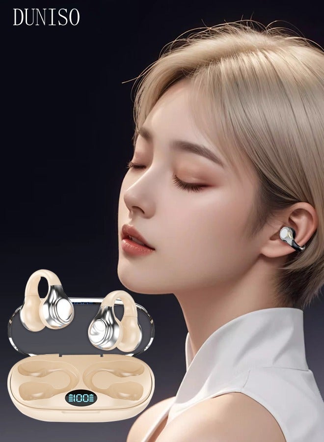 DUNISO Wireless Earbuds Bluetooth Ear Clip Waterproof Stereo Noise Reduction Earphones Open Ear Sport Earphones with Earhooks Charging Case LED Power Display Touch Control for Running Sport Gym - Image 4