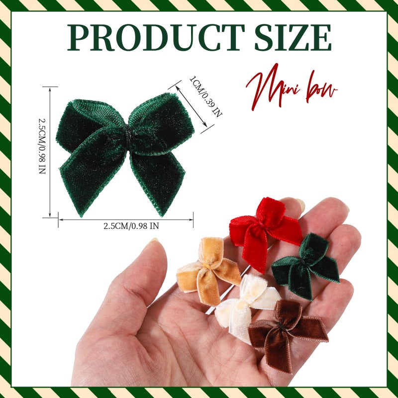 YGDZ 100 PCS Mini Christmas Velvet Bows, Small Bows for Xmas Crafts, 1 Inch Tiny Red Green Brown Velvet Bowknot for Christmas Gift Wrapping, DIY Christmas Decor - Image 4