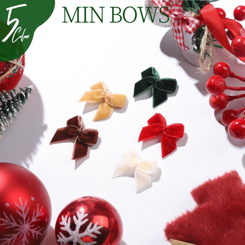 YGDZ 100 PCS Mini Christmas Velvet Bows, Small Bows for Xmas Crafts, 1 Inch Tiny Red Green Brown Velvet Bowknot for Christmas Gift Wrapping, DIY Christmas Decor - Image 5